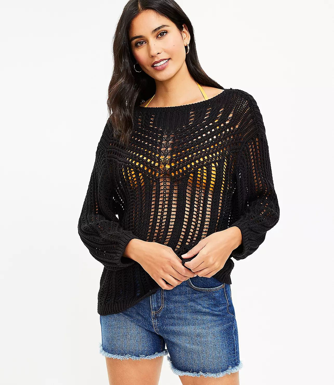 Open Stitch Boatneck Sweater | LOFT