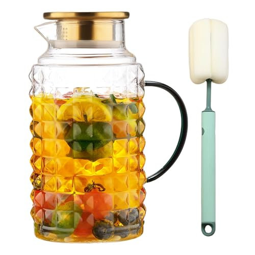2 Liter (68oz) Glass Pitcher with Lid and Spout, Heavy Duty Water Jug with Handle Borosilicate Heat Resistant Carafe for Hot/Cold Drinks -for Iced Tea, Coffee, Lemonade, Infused Water | Amazon (US)