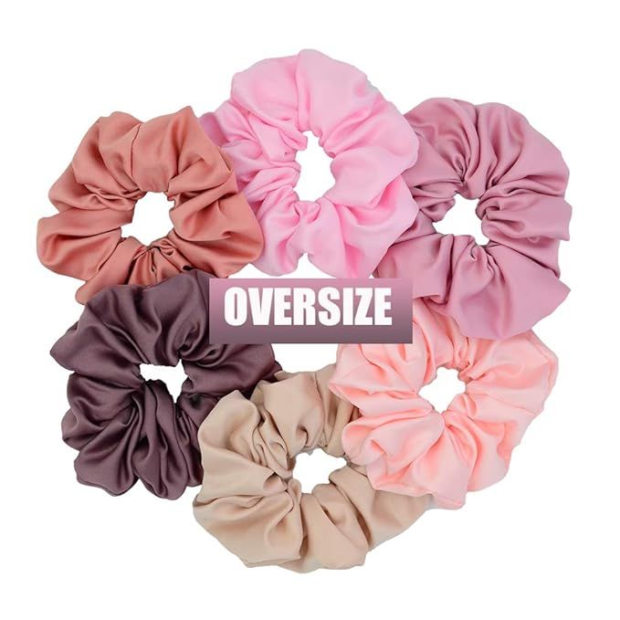 Chloven 6 Colors Oversize Jumbo Scrunchies Blush Theme Large Hair Scrunchies Satin Elastics Pink ... | Amazon (US)