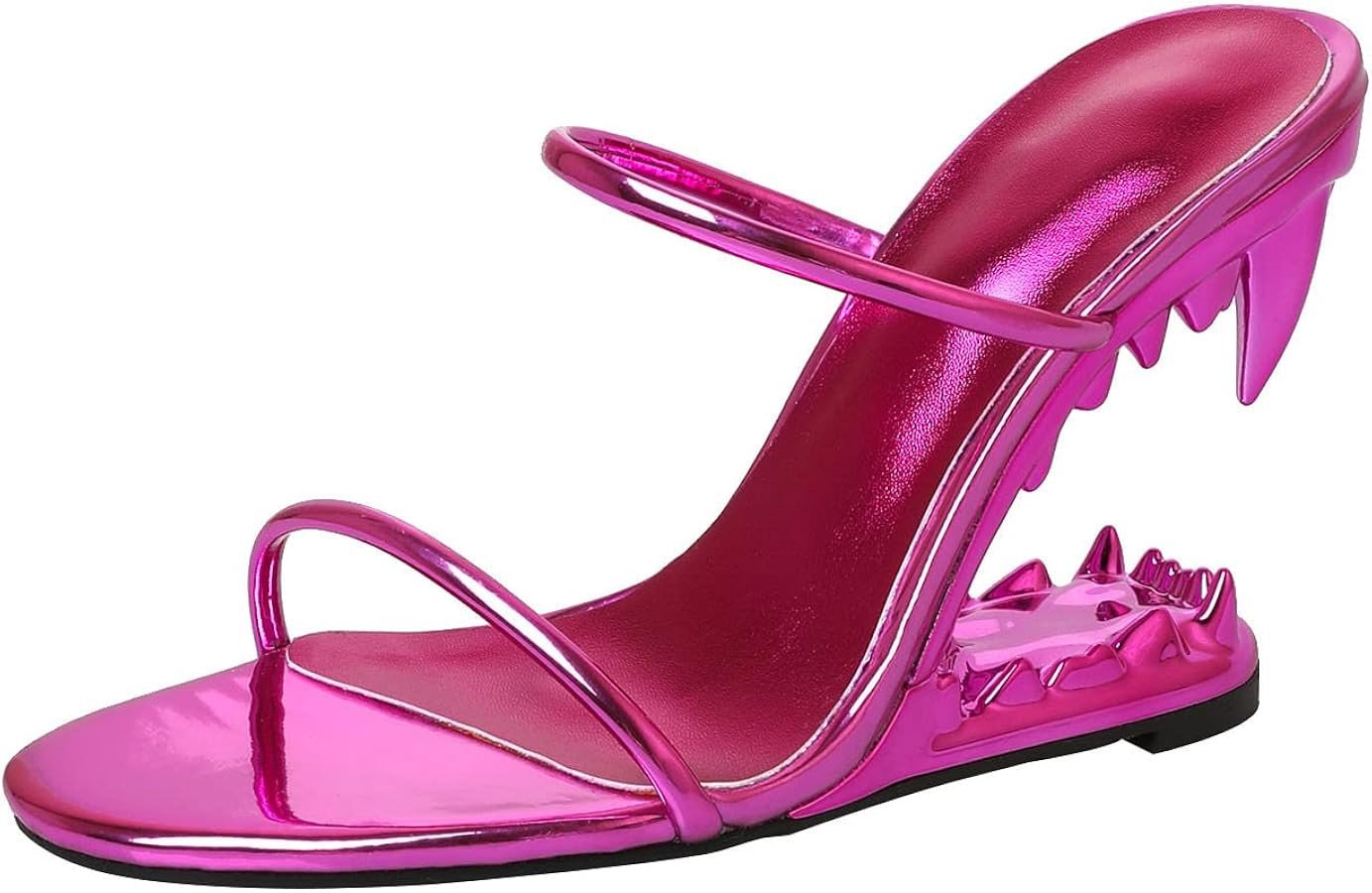 Open Toe Metallic Teeth Mule Heels For Women Wedges Slip On Strap Heeled Sandals Sexy Backless Pa... | Amazon (US)