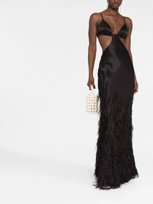 Cult Gaia Raisa feather-embellished Gown | Black | FARFETCH UK | Farfetch Global