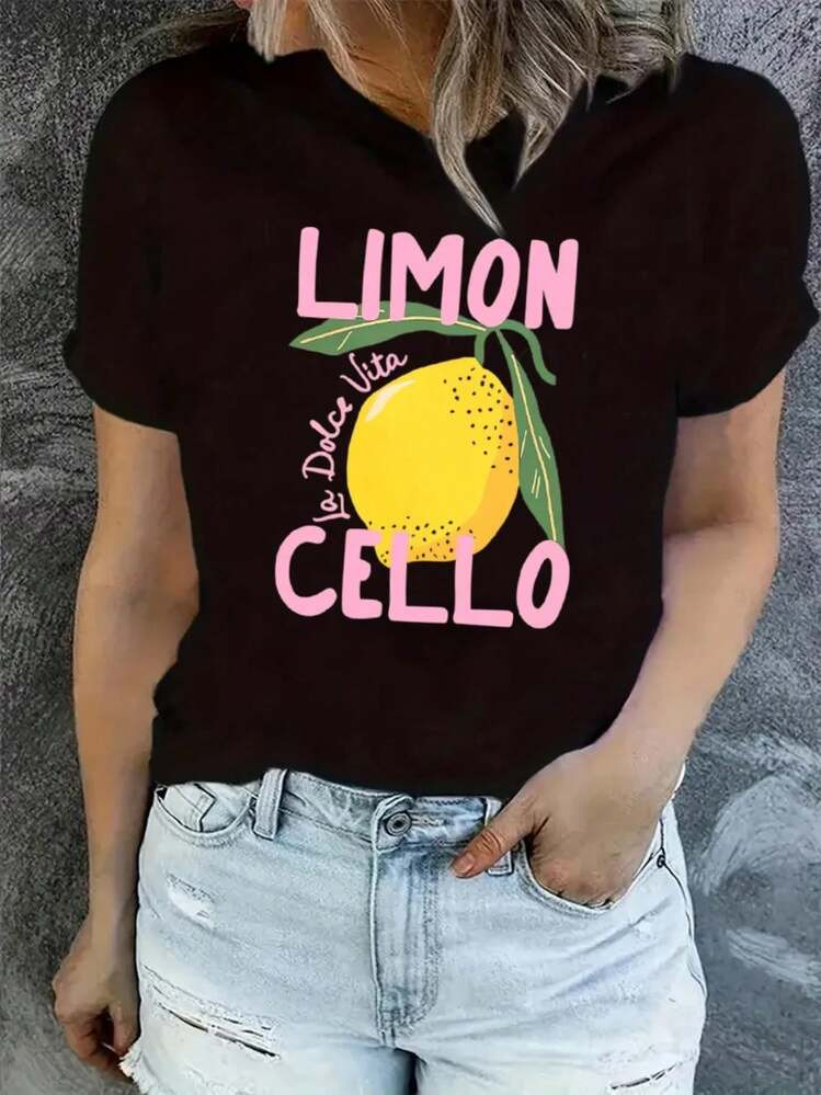 2025 Fashion Hot  Lemon Limon Cello Print T-Shirt Graphic T Shirts Wo's Clog Fashion Top | SHEIN