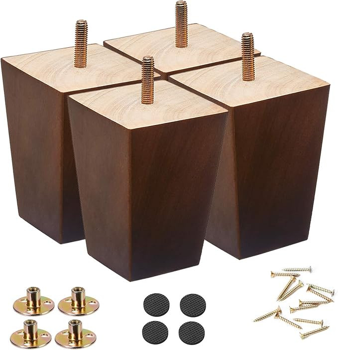 Wood Furniture Legs 5 inch Sofa Legs Pack of 4 Square Brown Couch Legs ,Mid century chair feet,So... | Amazon (US)