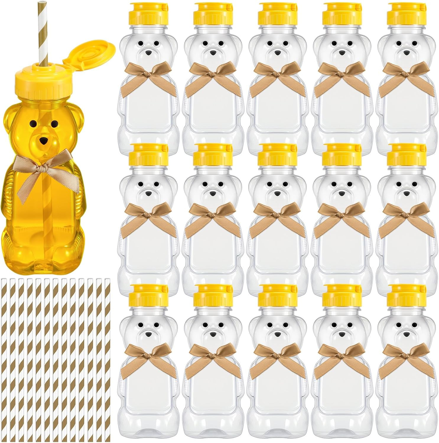 Honeydak 16 Pack Bear 8 oz Honey Straw Cup Honey Drinking Bottles, Brown | Amazon (US)