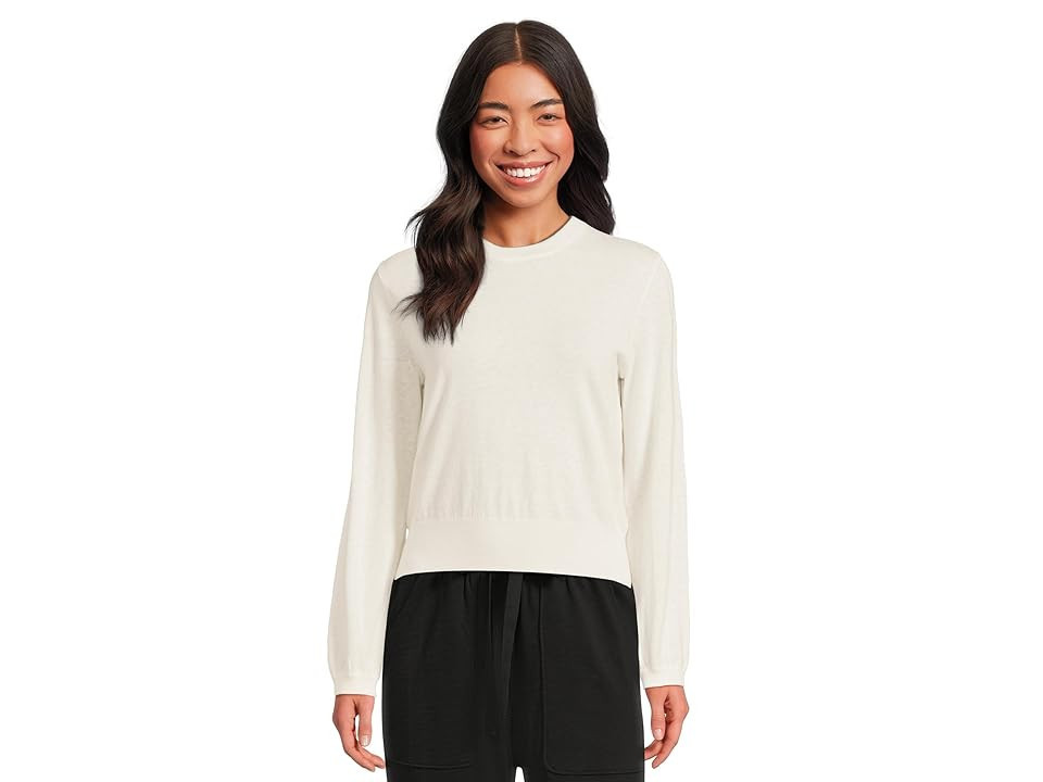 Lilla P Shirred Sleeve Crew Neck Sweater Women's Sweater Pearl : MD, Cotton/Linen/Polyester | Zappos