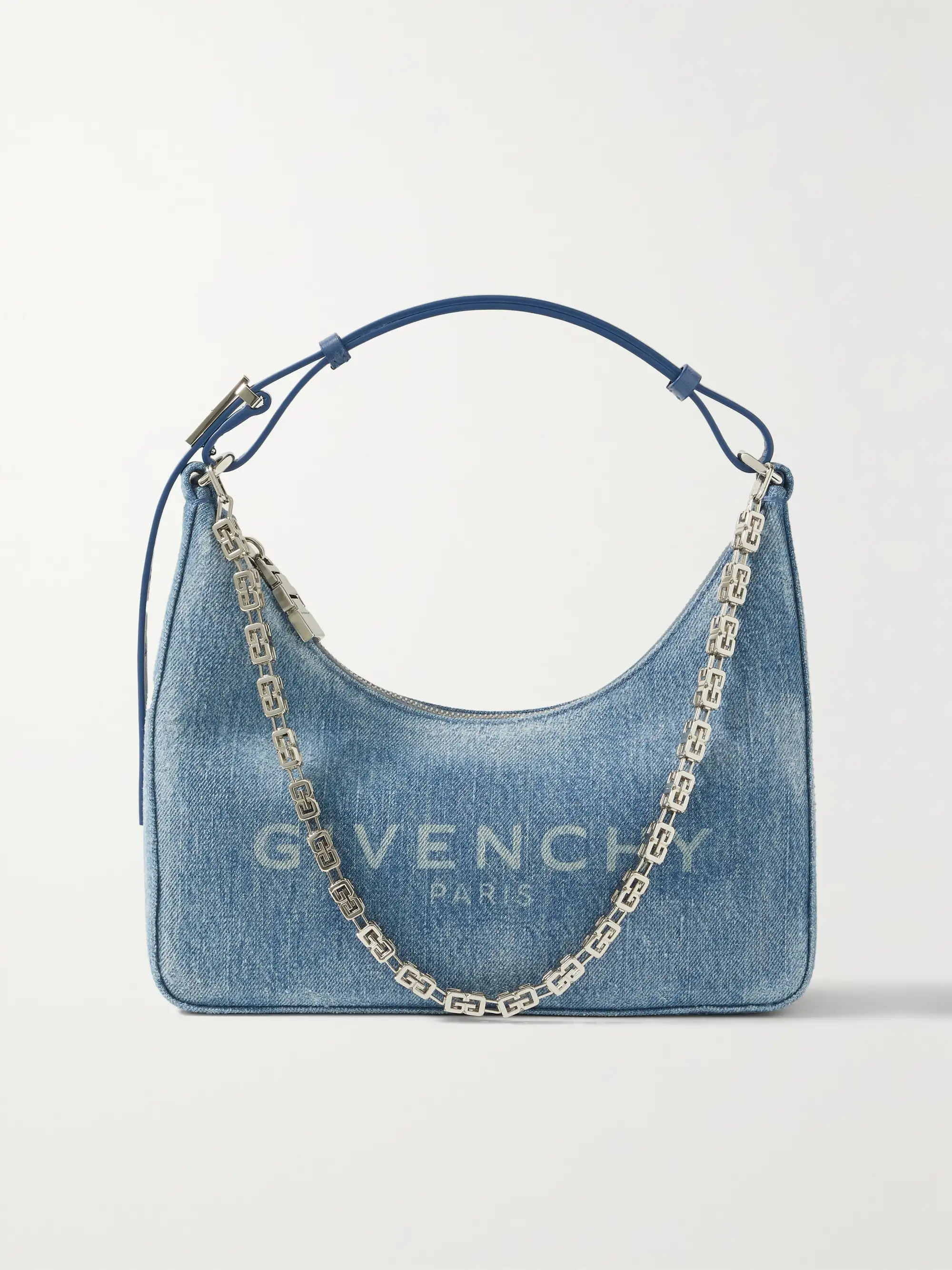 Embellished leather-trimmed denim shoulder bag | NET-A-PORTER (UK & EU)