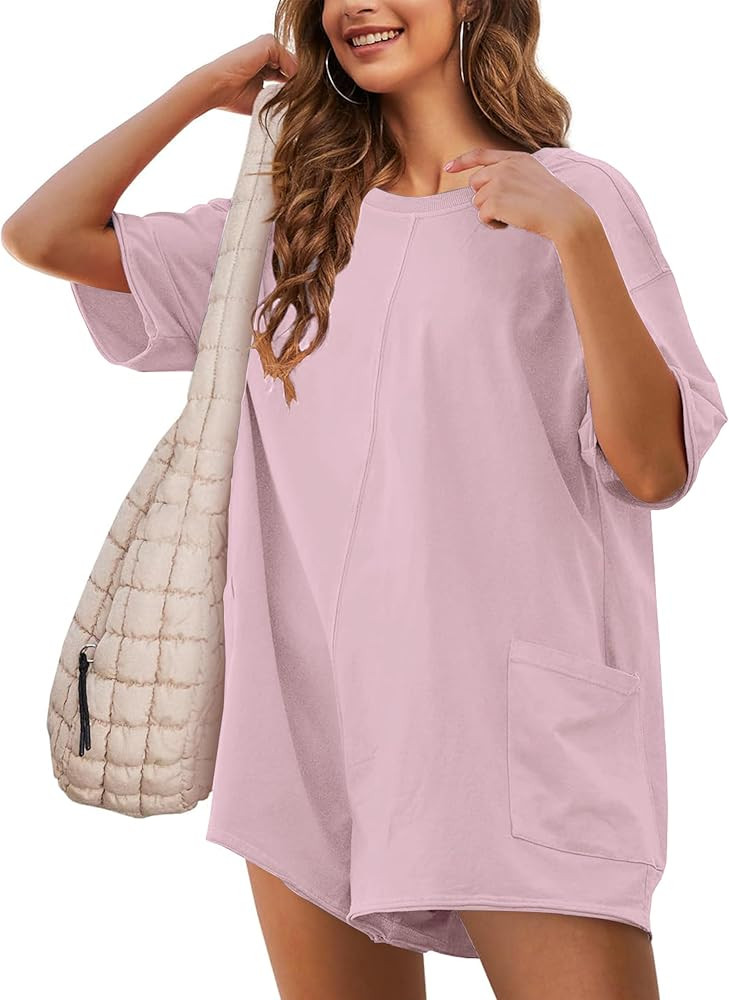 Rompers for Women Athletic Workout Hot Shot Tee Romper Casual Oversized Jumpsuits Overalls | Amazon (US)