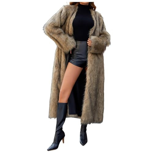 LVOFTJU Faux Fur Coat Women,Faux Fur Coat,Long Faux Fur Coat Women 2025 Winter Warm Fuzzy Fleece Open Front Long Sleeve Jacket Plus Size Fur Trench Coat,A002Yellow,Large | Amazon (US)