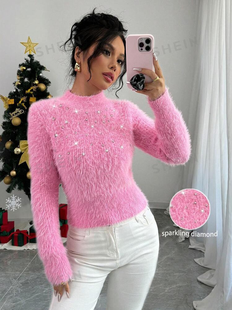TrendsSHEIN Privé Casual Women's Beaded Crew Neck Long Sleeve Sweater | SHEIN