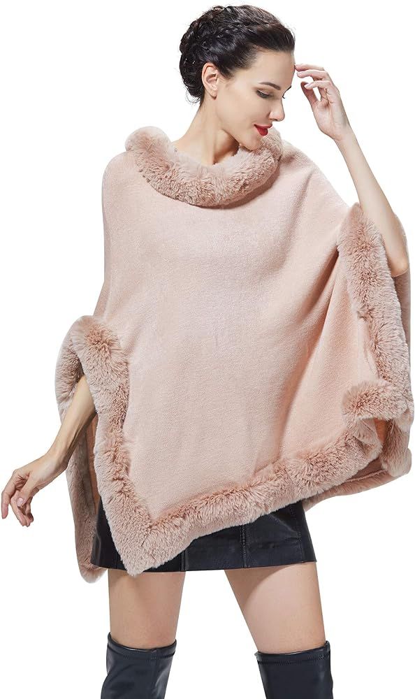 SUFCOMOU Poncho for Women Faux Fur Shawl Wrap for Evening Dresses Cape | Amazon (US)
