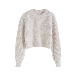 Round Neck Crop Knit Sweater in Oatmeal | Chicwish