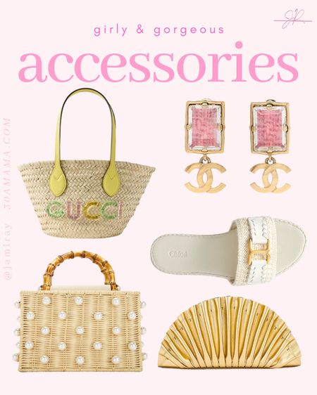 Girly and gorgeous accessories
Gucci straw tote - Cult gaia - Chanel earrings - Lele sadoughi - Chloe slides

#LTKtravel #LTKover40 #LTKSeasonal