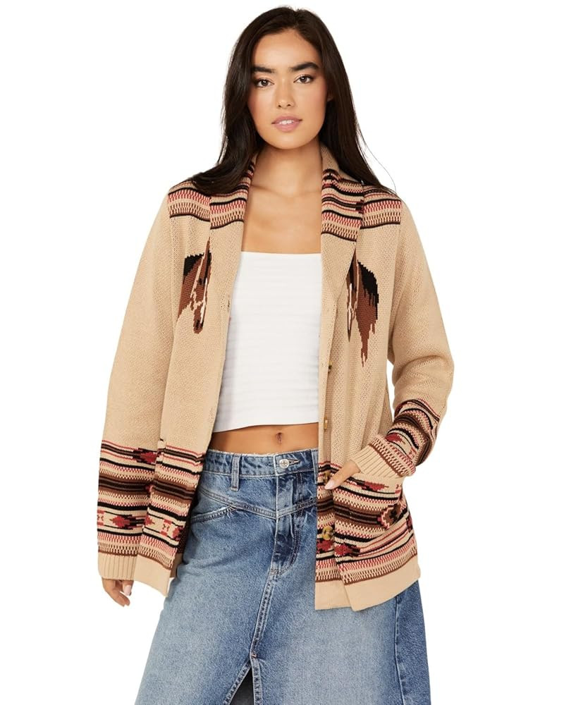 Cotton Women's and Rye Horse Motif Print Cardigan - CRK511T US Tan | Amazon (US)