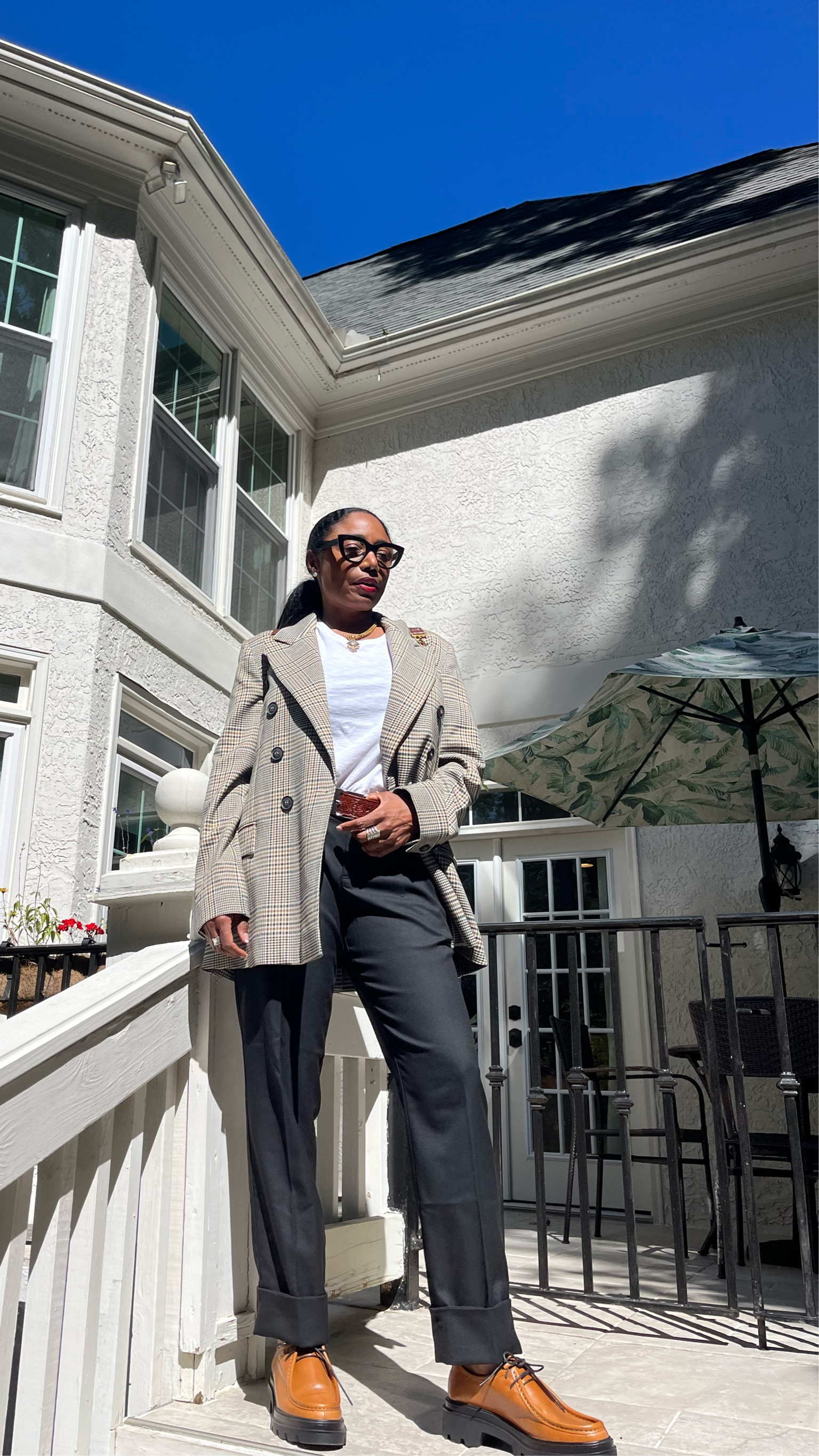 Plaid Blazer, Spanx White T shirt , black cuffed pants to show off my rouges and Amazon glasses ! 

#LTKcurves #LTKstyletip