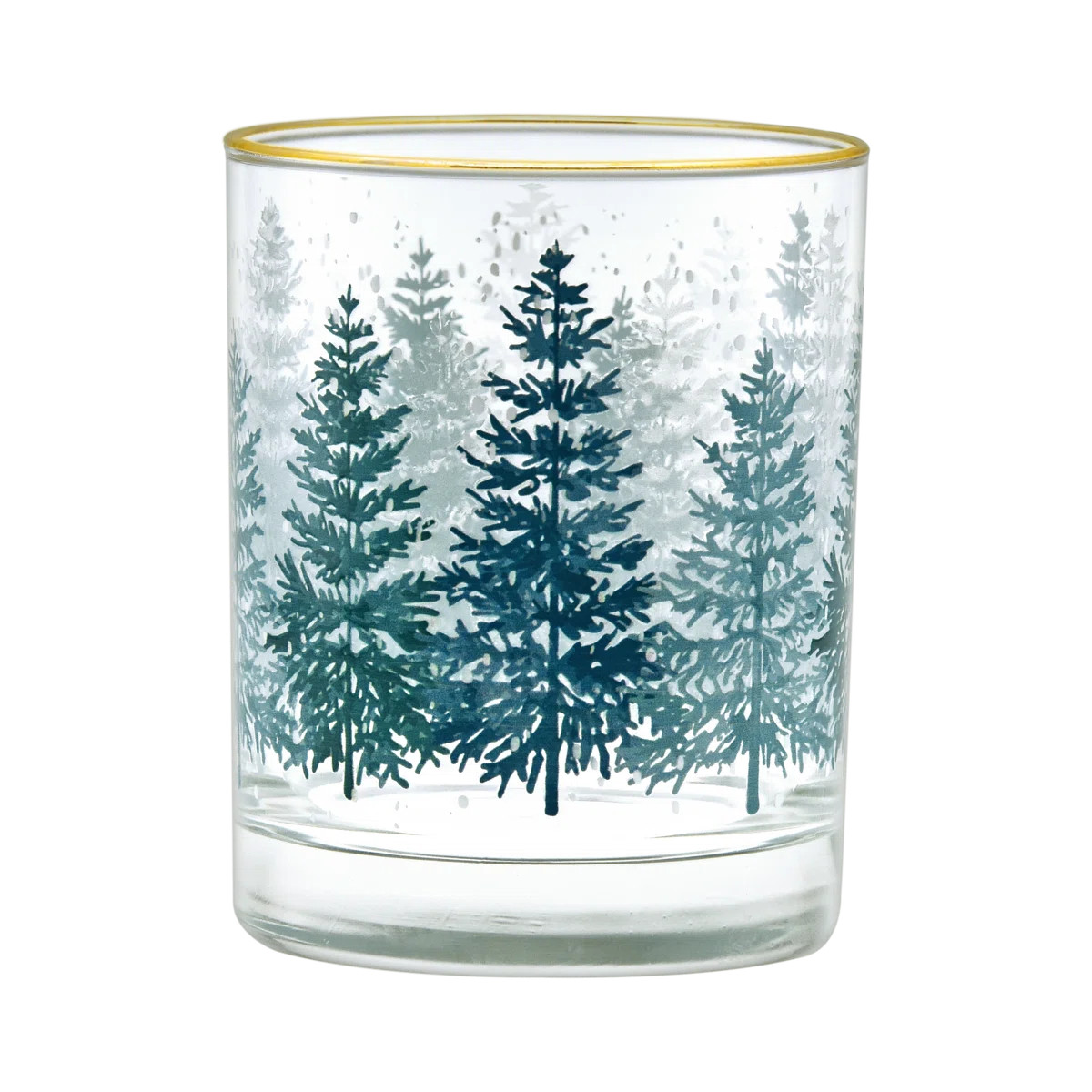 Culver Blue Winter Pine Trees 22k Gold Rim 14 oz. Whiskey Glass (Set of 4) | Wayfair North America