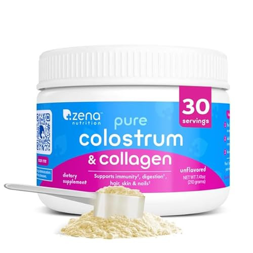Zena Nutrition Pure Bovine Colostrum & Collagen Powder Supplement for Gut Health, Immune Support, Digestion, Hair, Skin & Nails, Unflavored, Gluten & Sugar Free, 30 Servings | Amazon (US)