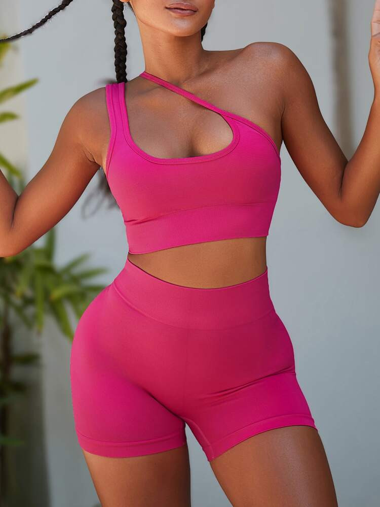One Shoulder Sports Bra & Shorts Set | SHEIN