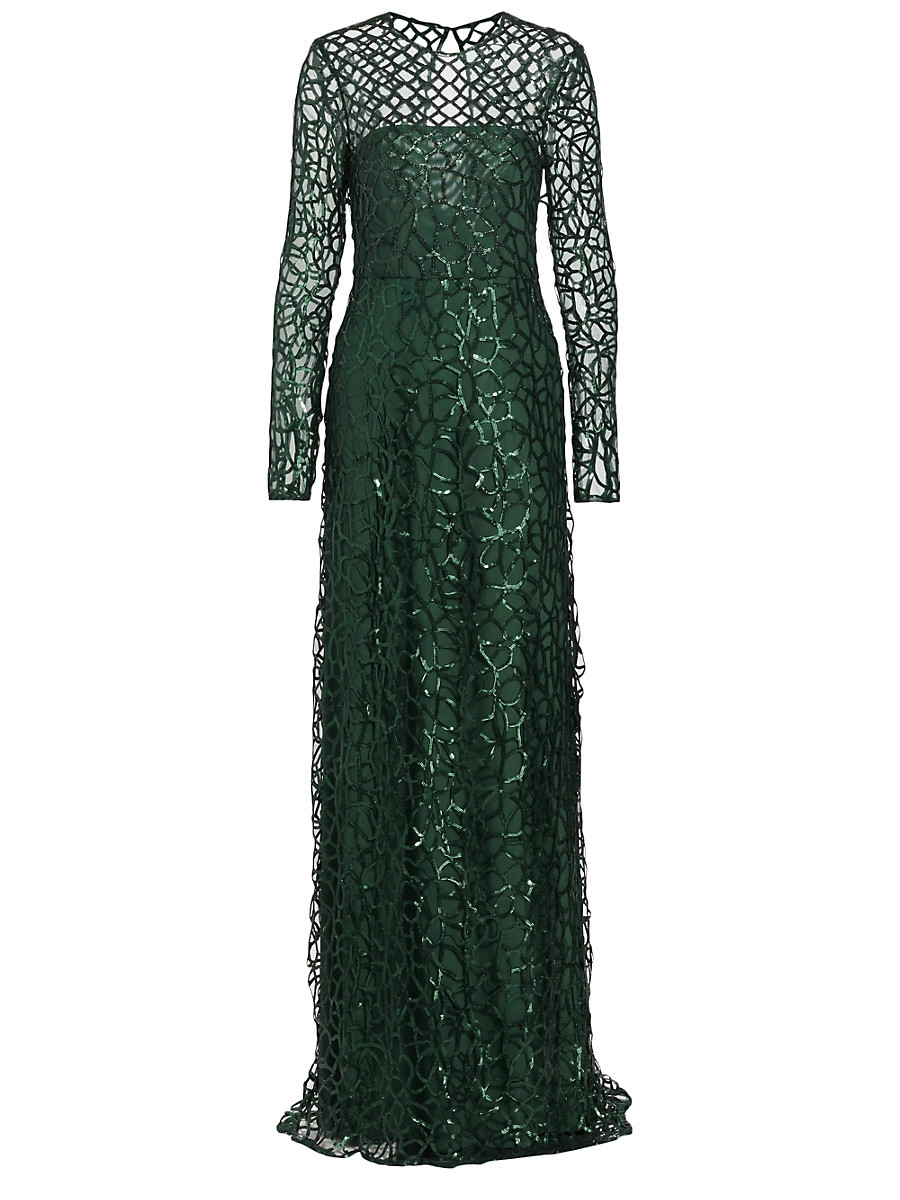 Women's Aimee Sequin Long-Sleeve Gown - Deep Emerald - Size 0 | Saks Fifth Avenue