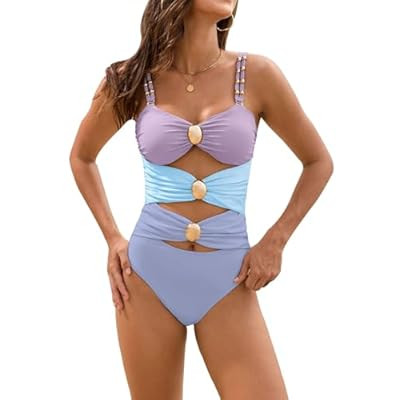 SALENT Womens One Piece Swimsuits 2025 Cutout Colorblock Swimwear Sexy… | Amazon (US)