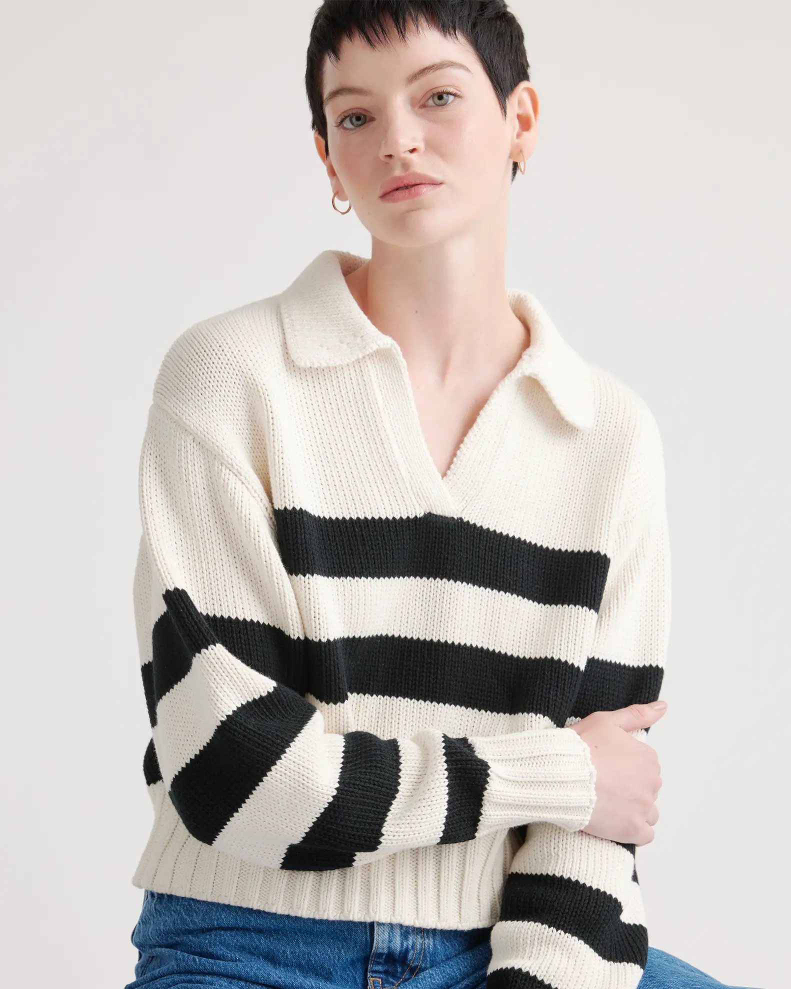 100% Organic Cropped Cotton Polo Sweater | Quince
