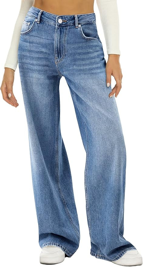 HDLTE Women Wide Leg Jeans High Waist Baggy Jean Loose Boyfriend Jeans Denim Pants Y2K | Amazon (US)
