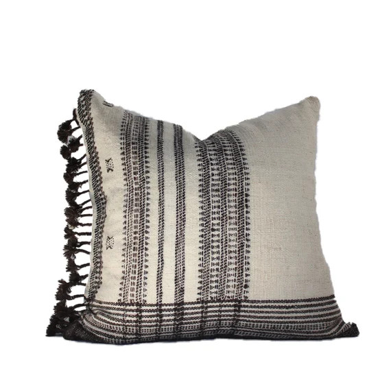 20 x 20 Handmade Cream and Brown Wool Lumbar Pillow Cover with Fringe (Made in India) | Etsy (US)