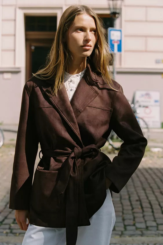 BELTED FAUX SUEDE JACKET | Zara US