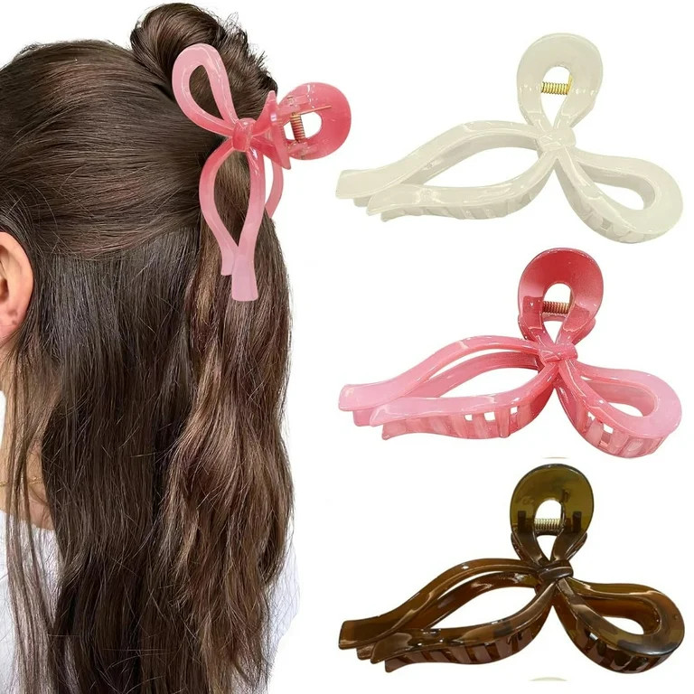 Hair Clip - Bow Claw Clip for Women, 3 Pack - Nonslip, Large Hair Clips Strong Hold - For All Hai... | Walmart (US)