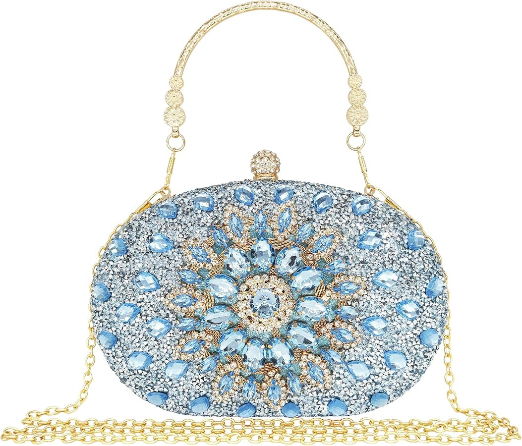 Rhinestone Clutch Purses for Women Evening Wedding Formal - Round Pearl Clasp Handbag - Crystal D... | Amazon (US)