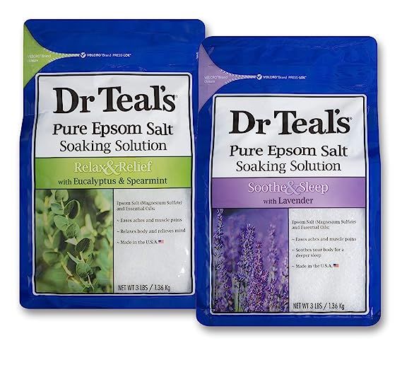 Dr Teal's Epsom Salt Bath Soaking Solution, Eucalyptus and Lavender, 2 Count, 3lb Bags - 6lbs Tot... | Amazon (US)