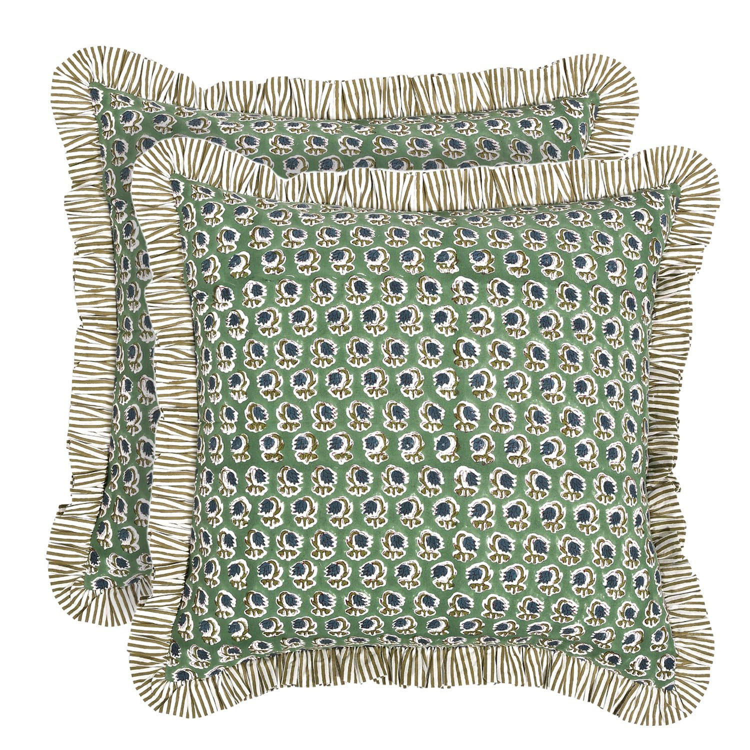 Ridhi Block Print Basil Green Throw Pillow Cover 18" x 18" (Pack of 2) Decorative Cushion Covers ... | Amazon (US)
