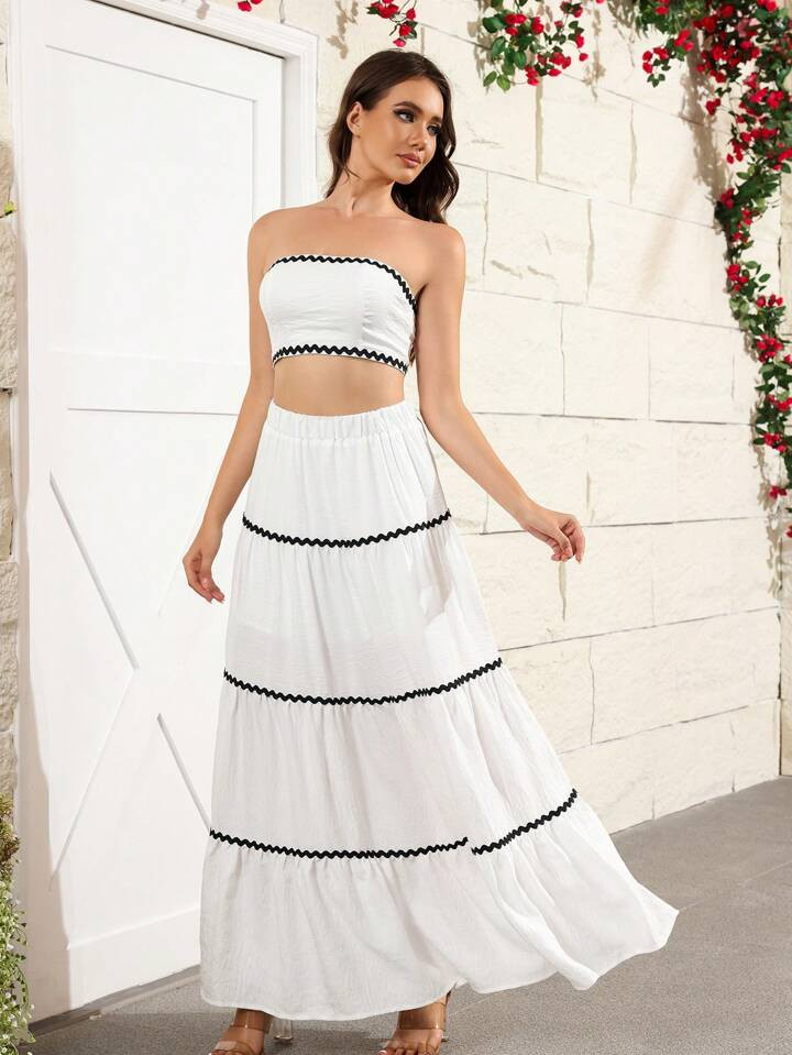 Swim Oasis 2pcs Women White Bandeau Tie Back Backless Maxi Dress Set | SHEIN