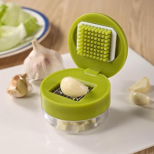Mini Garlic Chopper and Press with Container, Emptycolor Manual Garlic Mincer Crusher Cutter Grinder, Stainless Steel Blades, Handheld Garlic Slicer Dicer Zoom Tool – Green | Amazon (US)