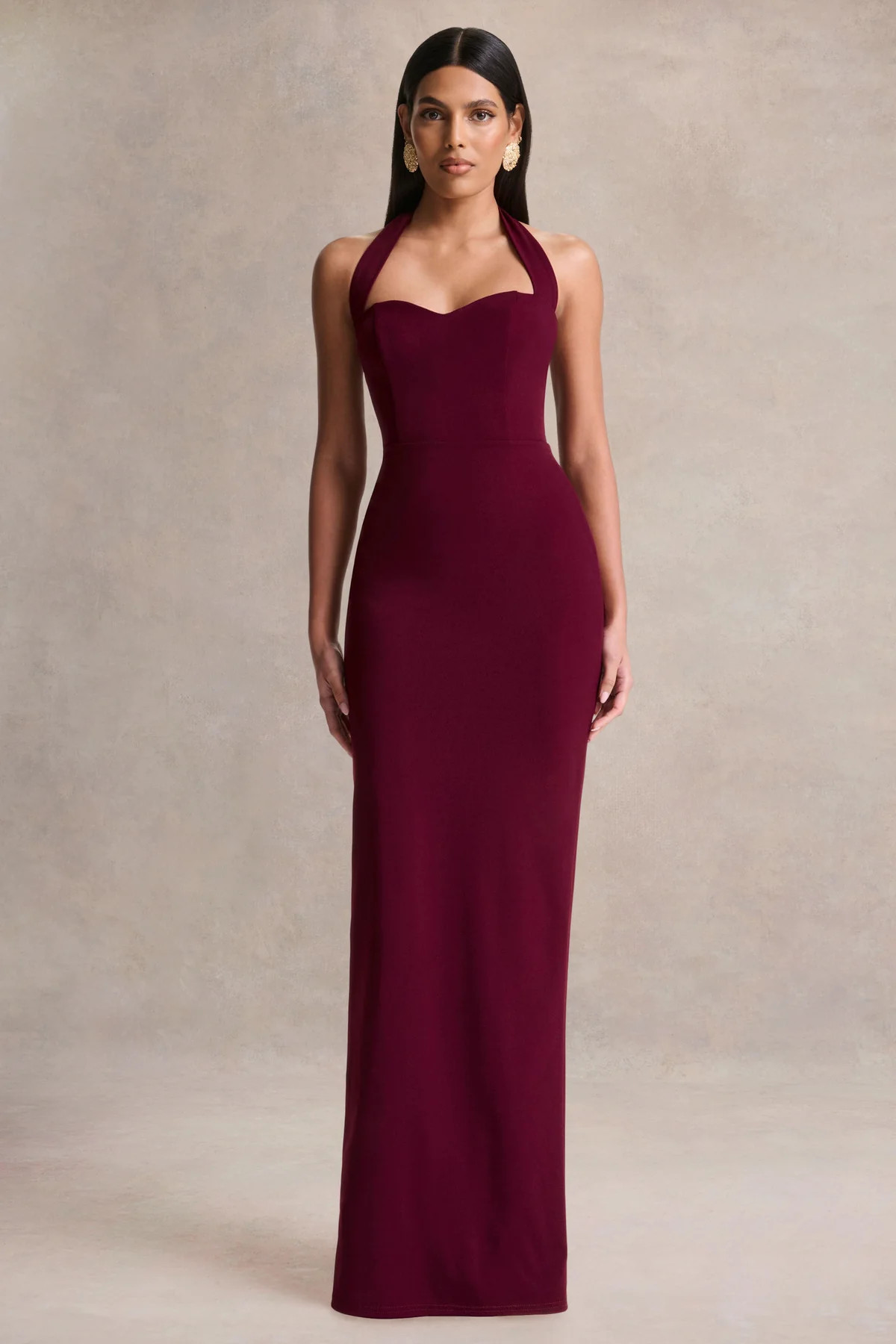 Robyn | Burgundy Sweetheart-Neck Maxi Dress | Club L London
