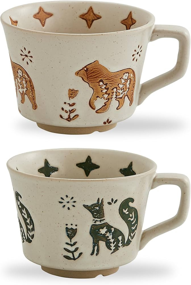 12oz Vintage Ceramic Coffee Mug Set of 4 - Handmade Stoneware Pottery Countryside Farmhouse Fall ... | Amazon (US)