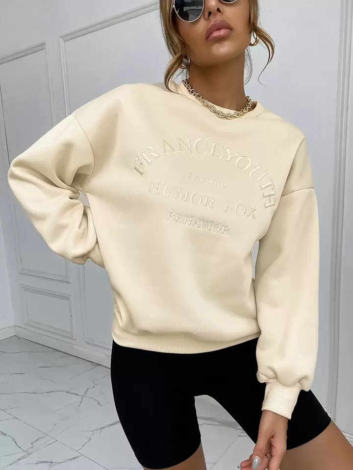 Pullover spalle cadenti con ricamo lettera | SHEIN