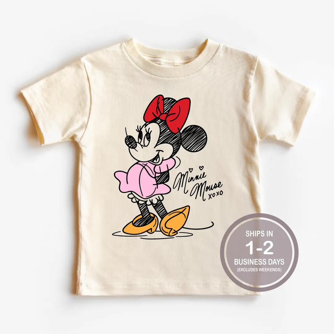 Classic Sketch Minnie Mouse Signature Shirt, Minnie Kids Shirt, Minnie Disneyland Shirt, Girl's D... | Etsy (US)