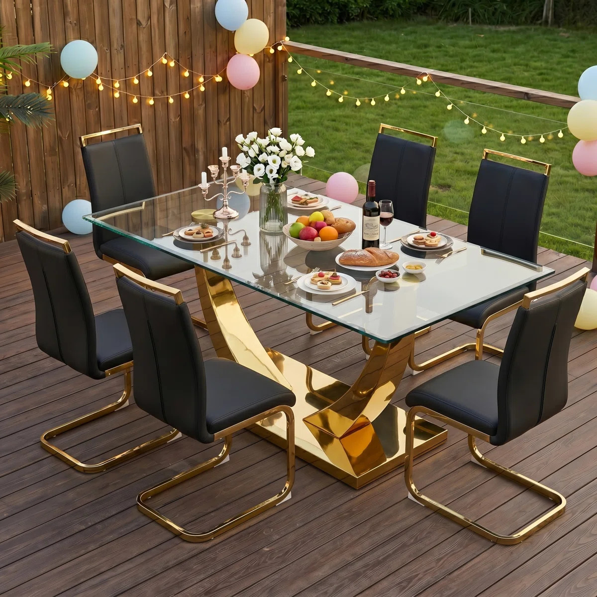 Modern 63" Rectangular Glass Dining Set with Metal Base | Wayfair North America