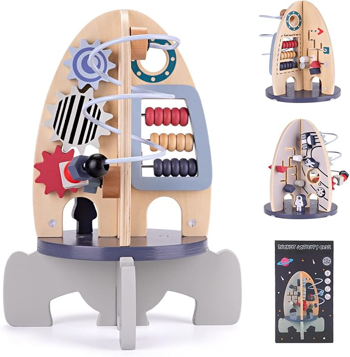 Wdmiya Space Wooden Activity Cube Toys for Baby, Montessoritoys for 1 Year Old Boy & Girl Birthda... | Amazon (US)