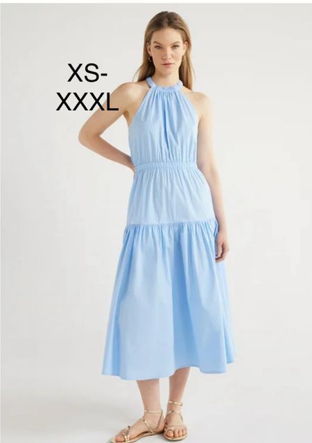 Blue tiered halter midi dress, sun dress 

#LTKPlusSize #LTKFindsUnder100 #LTKMidsize