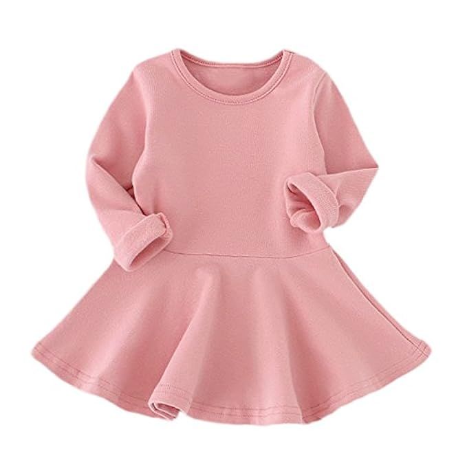 Hatoys Candy Color Sundress,Toddler Kids Baby Girl Short Sleeve Solid Princess Tutu Casual Dress | Amazon (US)