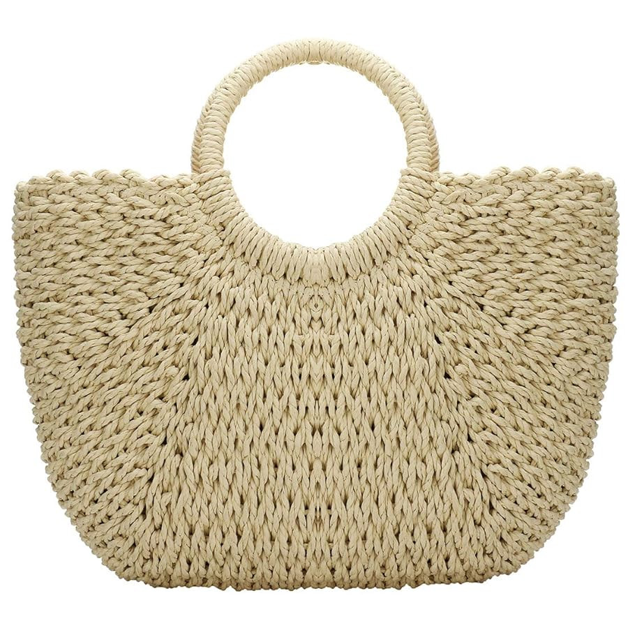 YYW Straw Bags for Women,Hand-woven Straw Large Bag Round Handle Ring Tote Retro Summer Beach Rat... | Amazon (US)
