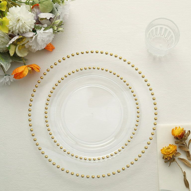 Efavormart 10 Pack | 8" Clear / Gold Beaded Rim Plastic Dinner Plates, Disposable Round Party Pla... | Walmart (US)