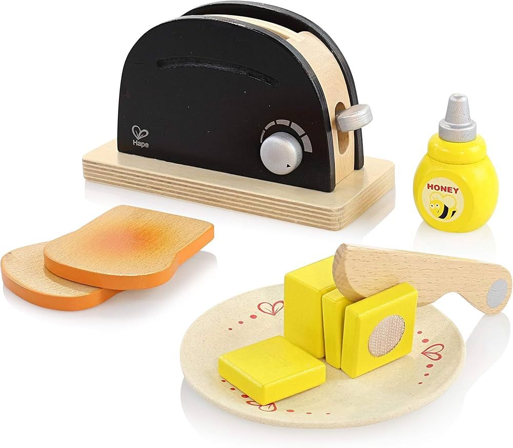 Hape Wooden Black Pop up Toaster Set| Pretend Play Kitchen Playset with Toast, Butter and Honey f... | Amazon (US)