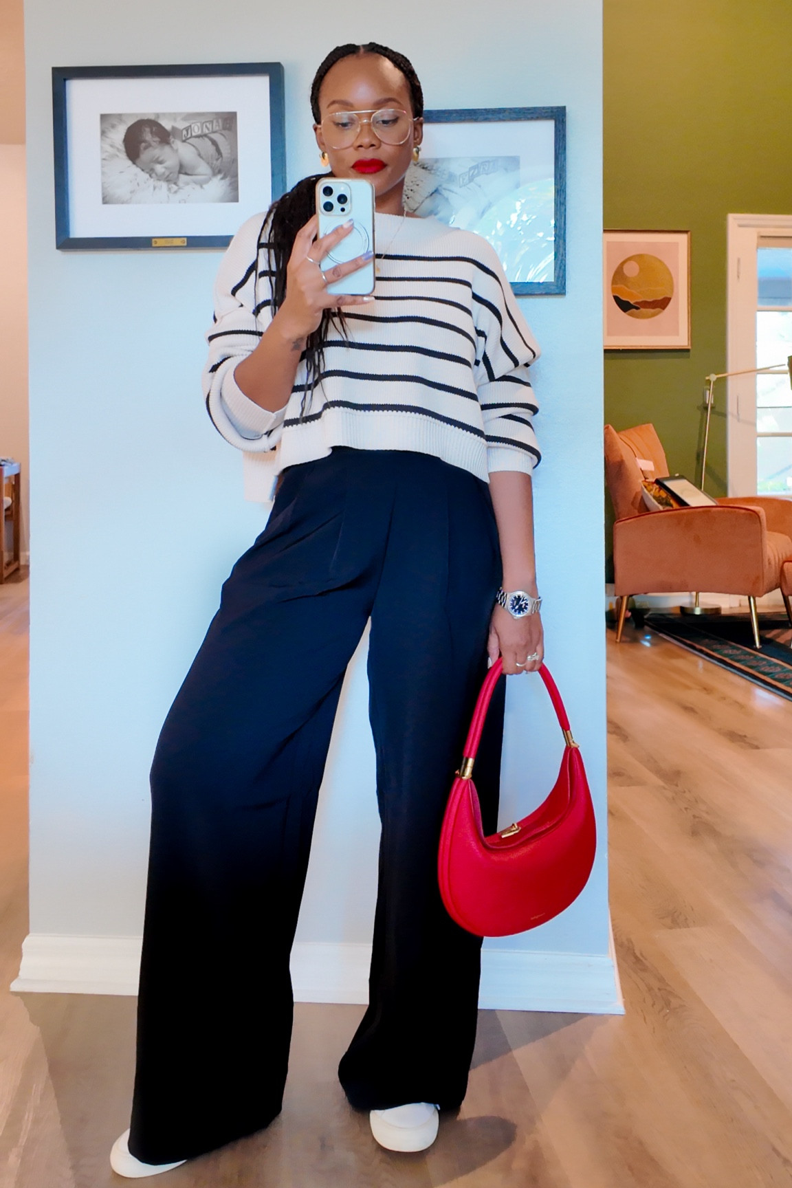 H&M has the perfect high waisted wide leg slacks for dressing up/down.