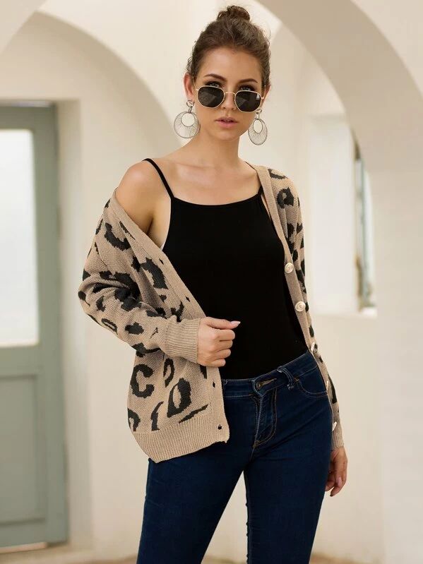 Leopard Print Single Breasted Cardigan | SHEIN
