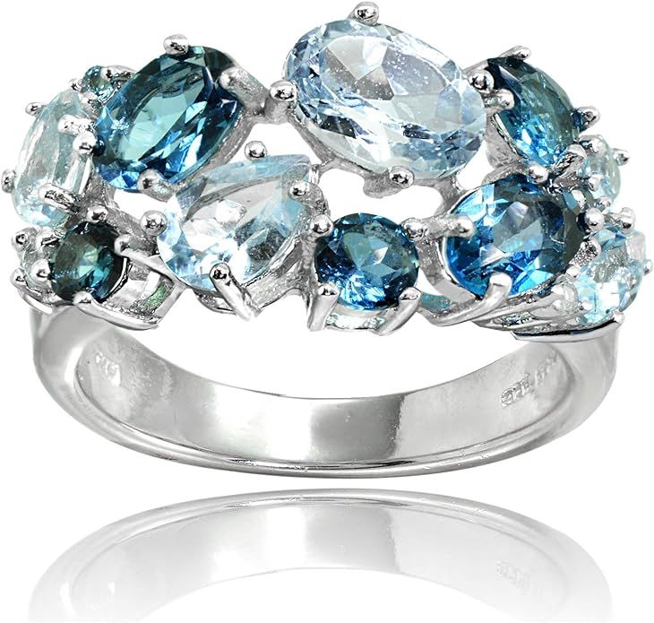 Ice Gems Sterling Silver Genuine London Blue Topaz and Blue Topaz Tonal Cluster Ring | Amazon (US)