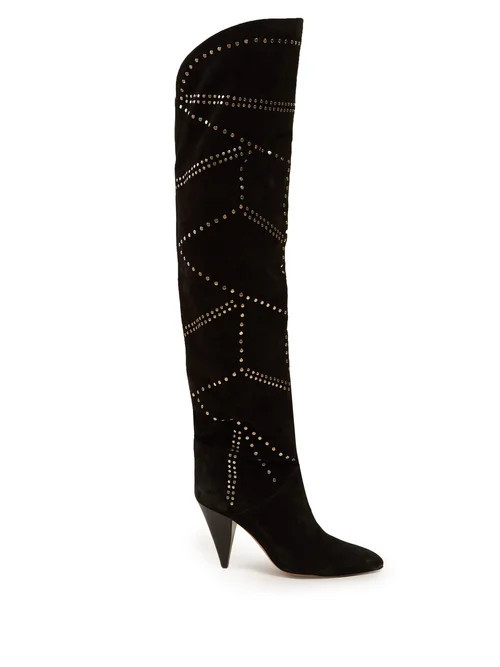 Isabel Marant - Ladra Studded Suede Over The Knee Boots - Womens - Black | Matches (UK)