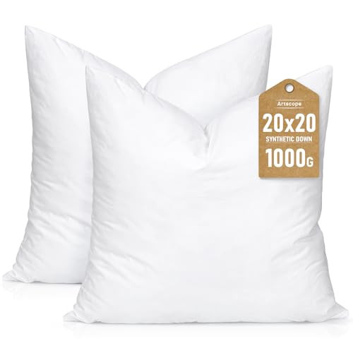 Artscope Synthetic Down Pillow Insert, 20x20 Down Alternative Throw Pillow Insert. Ultra Soft Fluffy Sleeping Pillow with 100% Cotton Cover, Decorative Pillows Set of 2-White. | Amazon (US)