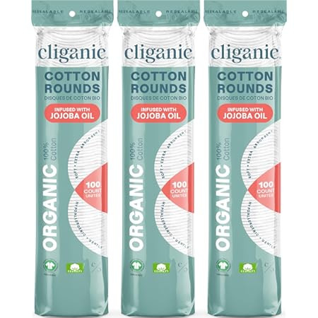 Cliganic Organic Cotton Rounds (300 Count) Makeup Remover Pads, Hypoallergenic, Lint-Free | 100% ... | Amazon (US)